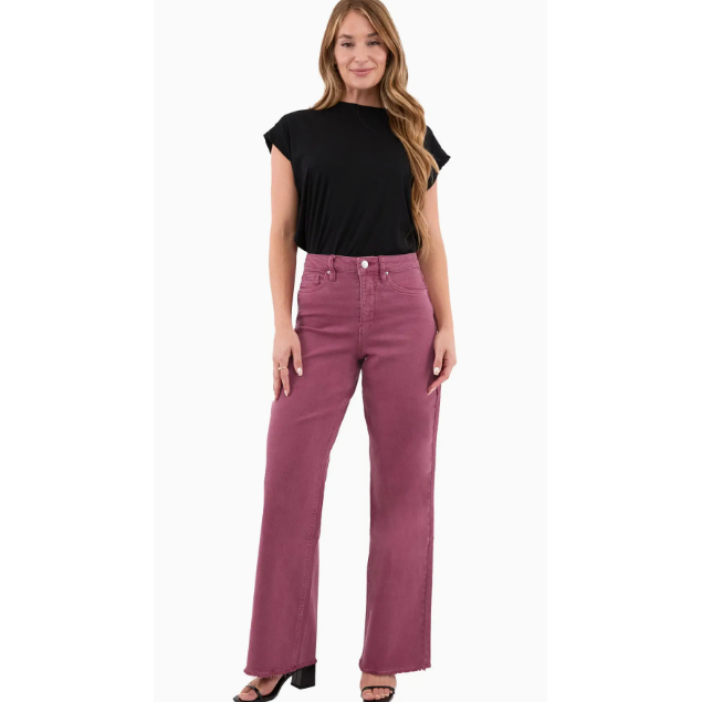White Smoke RFM Chloe High Rise Frayed Wide Leg Denim