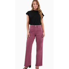 White Smoke RFM Chloe High Rise Frayed Wide Leg Denim