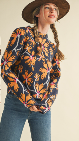 Floral Mock Neck Sweater