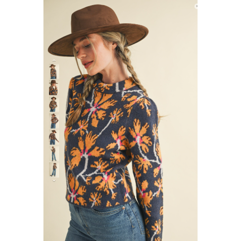 Antique White Floral Mock Neck Sweater