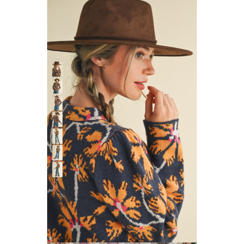 Light Gray Floral Mock Neck Sweater
