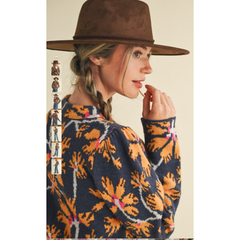 Light Gray Floral Mock Neck Sweater