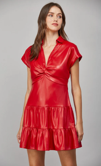Faux Leather Twist Mini Pinch Dress