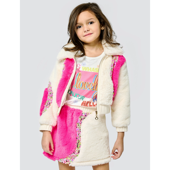 HANNAH BANANA 2-TONE Faux Fur Bomber Jacket w/ Sequin Detail