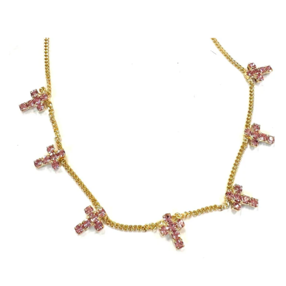White Smoke TOVA MULTI CROSS NECKLACE IN LIGHT ROSE