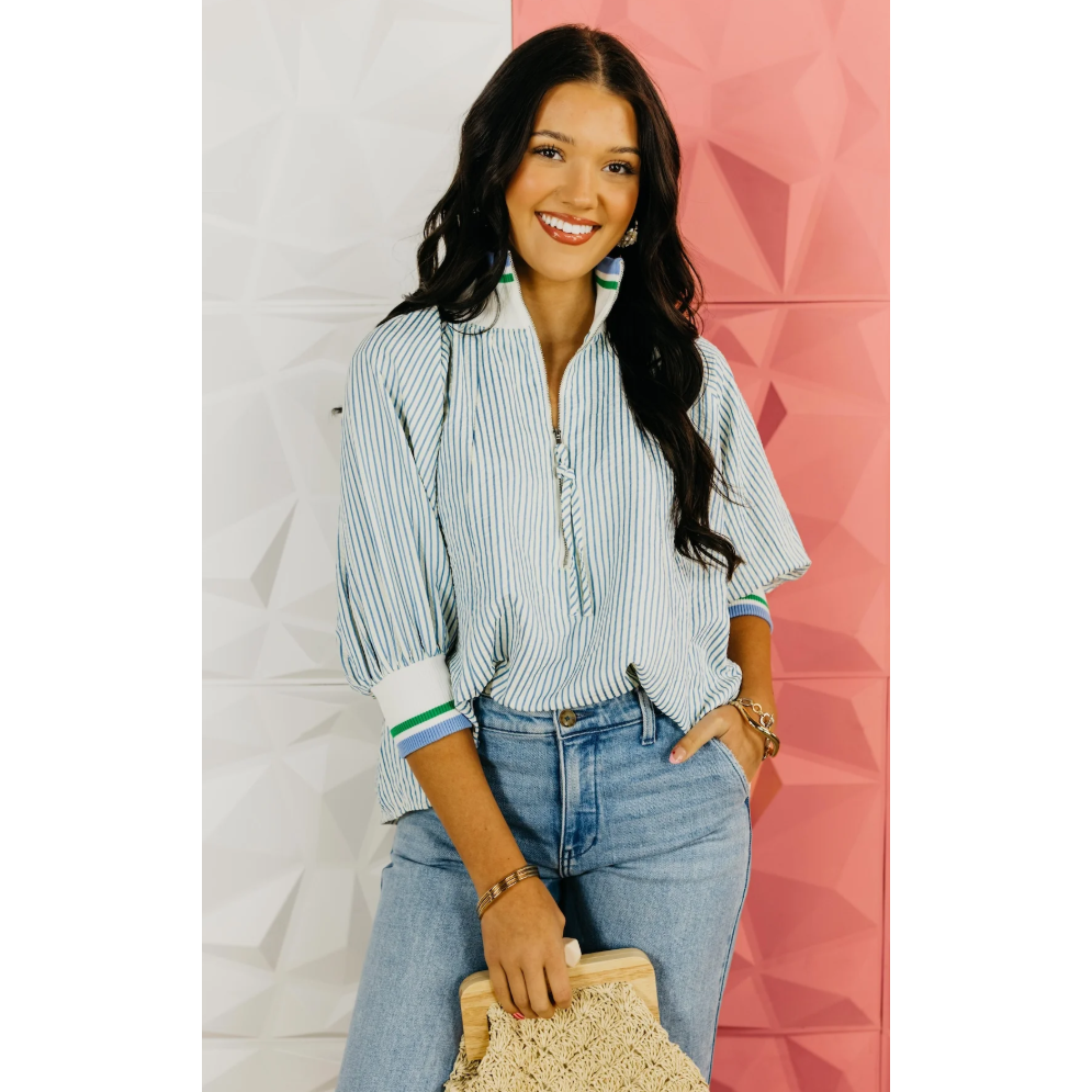 The Christopher Half Zip Striped Top