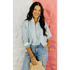 Light Gray The Christopher Half Zip Striped Top