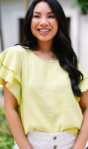 It's All True Lime Green Ruffled Gauze Top