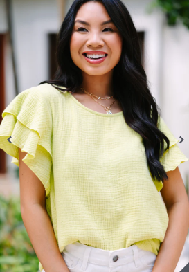 It's All True Lime Green Ruffled Gauze Top
