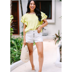 Light Gray It's All True Lime Green Ruffled Gauze Top