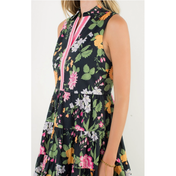 THML Black Ruffle Floral Print Sleeveless Dress