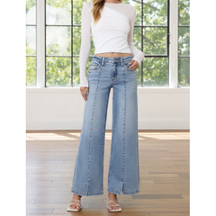 Light Gray Vervet Split Hem Wide Leg Jean
