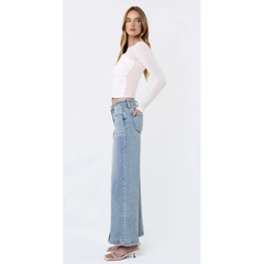 Lavender Vervet Split Hem Wide Leg Jean