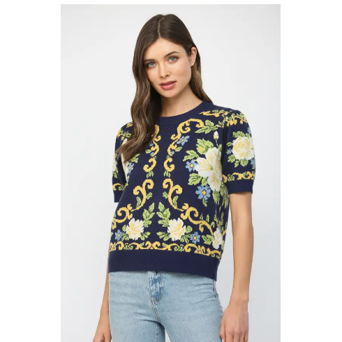 Elaine Blue Floral Sweater