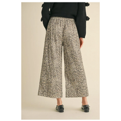 Gray Leopard Print Cropped Pant with Bow Detail