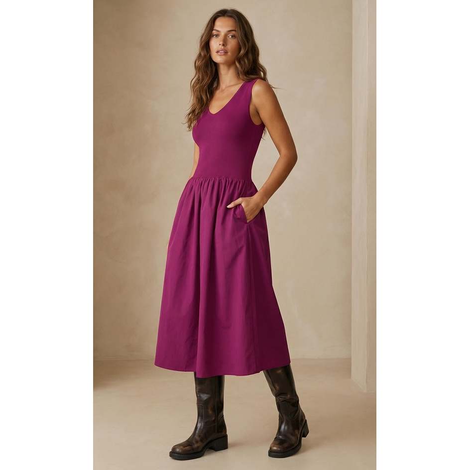 Dark Gray Fuchsia Colorado Midi Dress