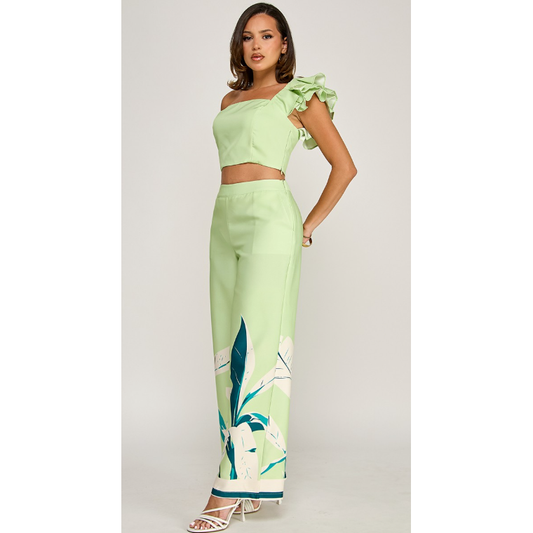 INTO THE TROPICS MINT GREEN PANT SET