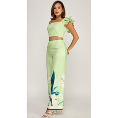 Light Gray INTO THE TROPICS MINT GREEN PANT SET