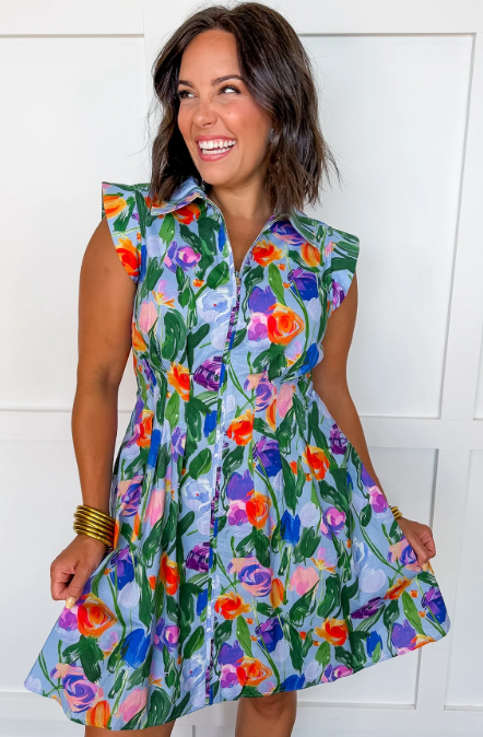 Beautifully Bold Floral Zip-Up Dress