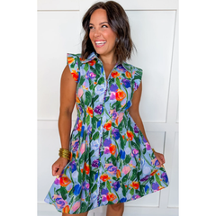 Lavender Beautifully Bold Floral Zip-Up Dress