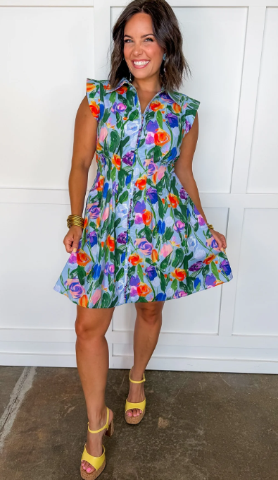 Beautifully Bold Floral Zip-Up Dress