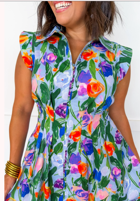Beautifully Bold Floral Zip-Up Dress