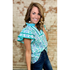 Gray Allesa Flutter Sleeve Top