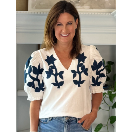 THML Embroidered Stephanie Puff Sleeve Top