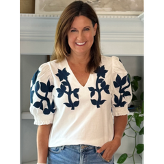 THML Embroidered Stephanie Puff Sleeve Top