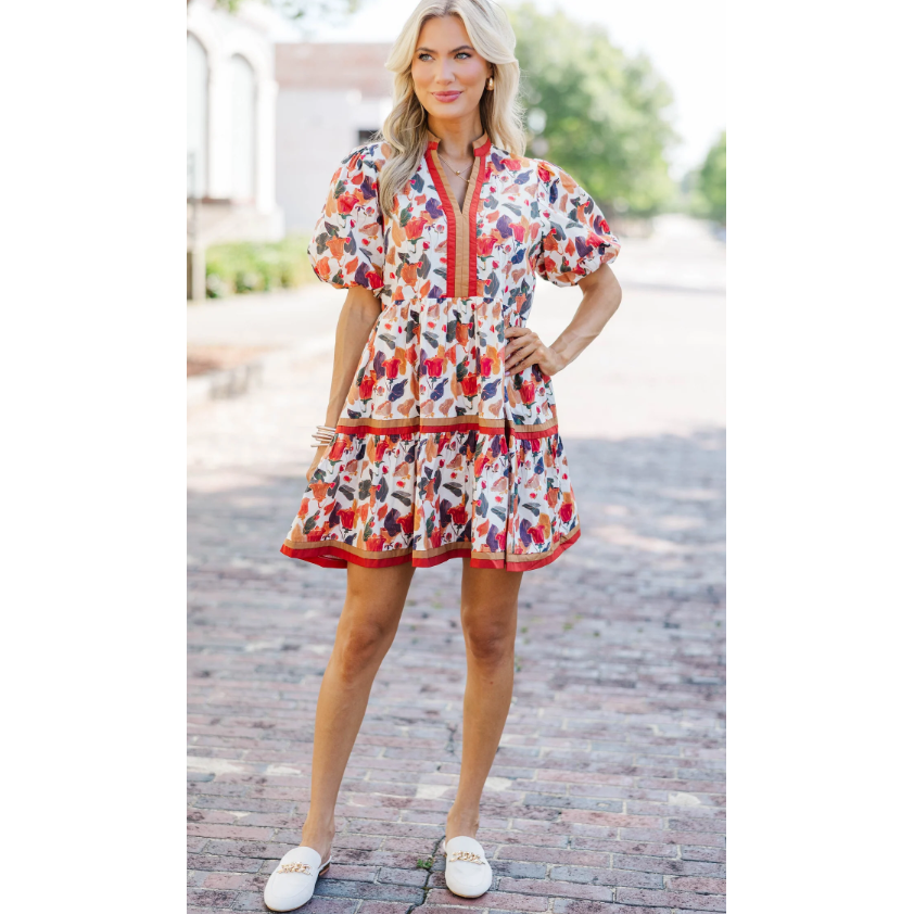 Why Not Now Rust Floral Dress