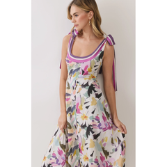 Light Gray Chloe Pressed Flower Square Neck Midi
