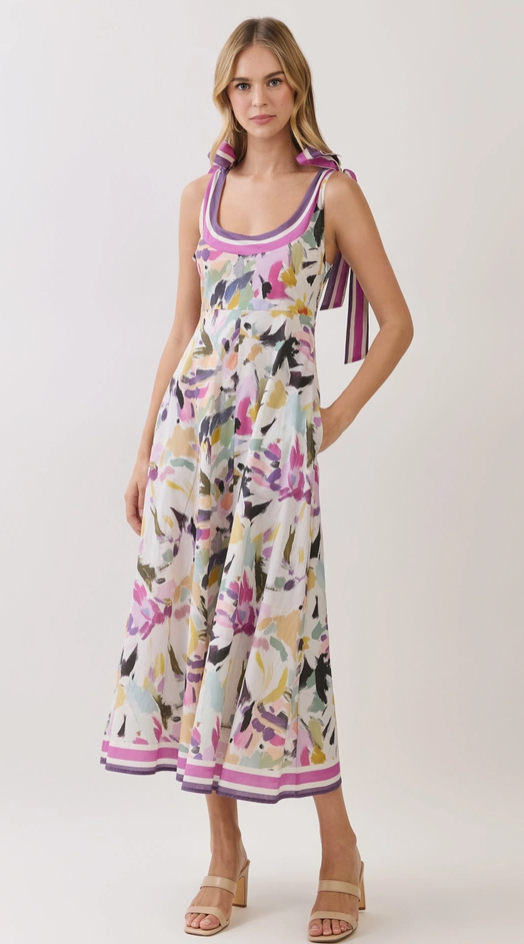 Chloe Pressed Flower Square Neck Midi