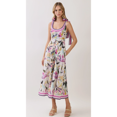 Light Gray Chloe Pressed Flower Square Neck Midi