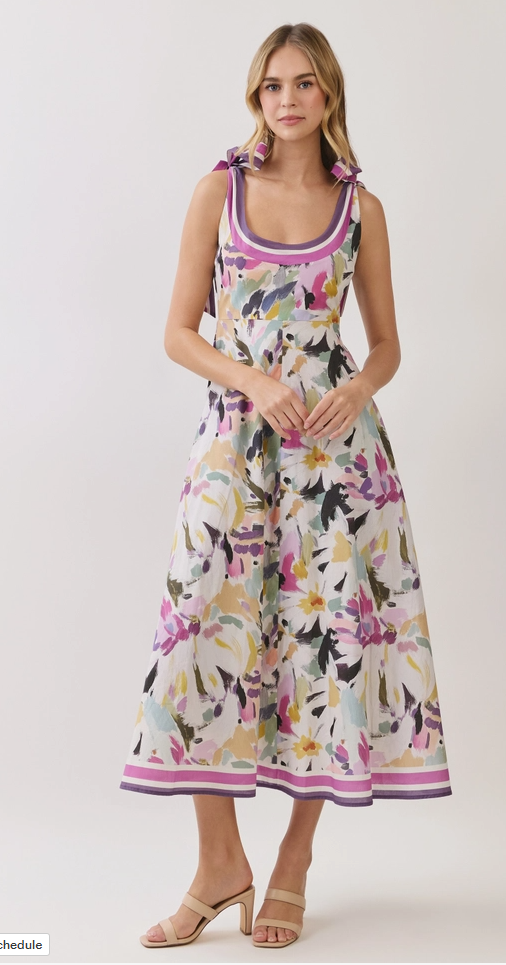 Chloe Pressed Flower Square Neck Midi