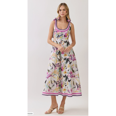 Light Gray Chloe Pressed Flower Square Neck Midi