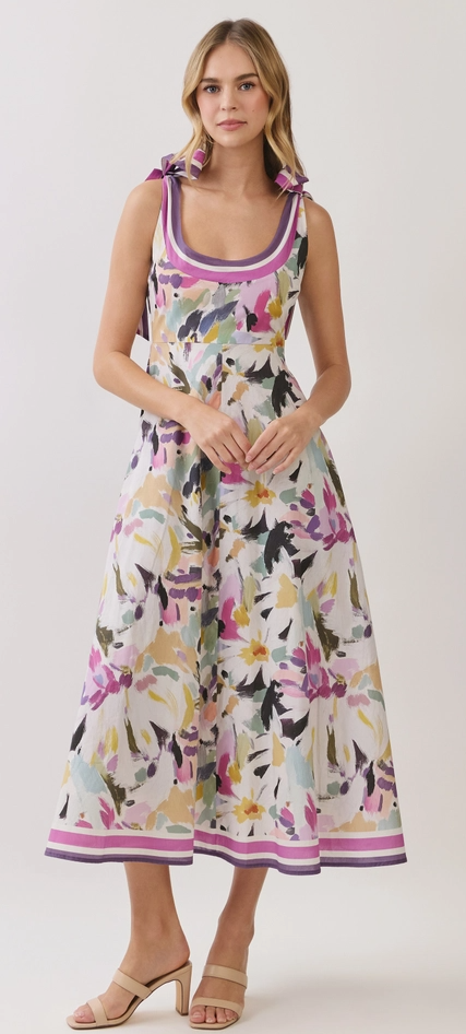 Chloe Pressed Flower Square Neck Midi
