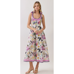 Light Gray Chloe Pressed Flower Square Neck Midi