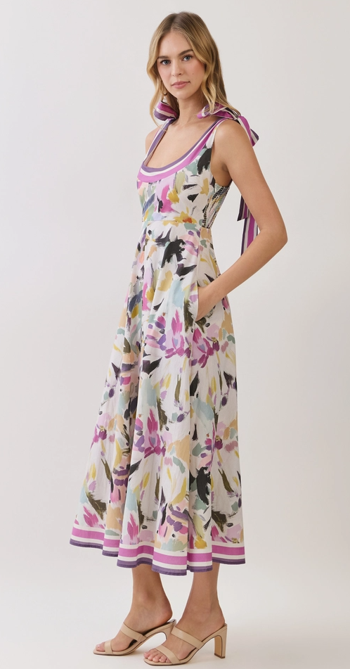 Chloe Pressed Flower Square Neck Midi