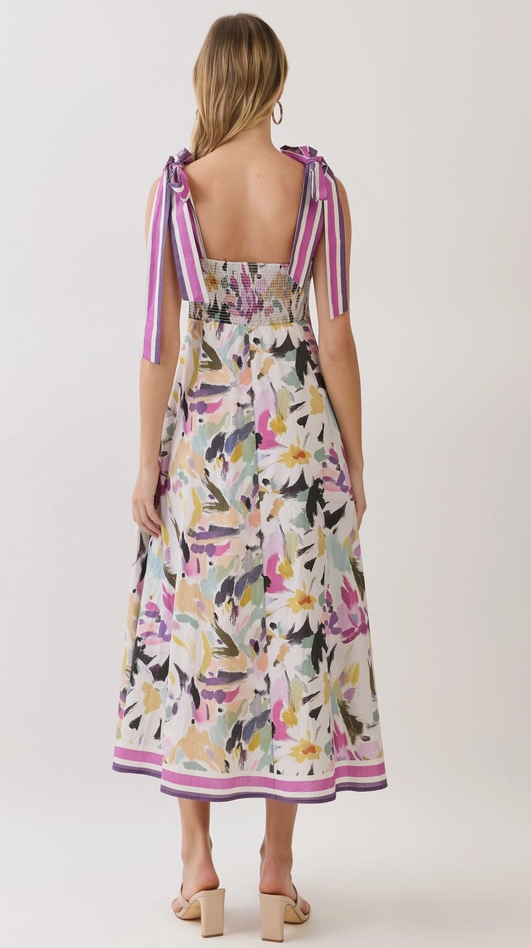 Chloe Pressed Flower Square Neck Midi