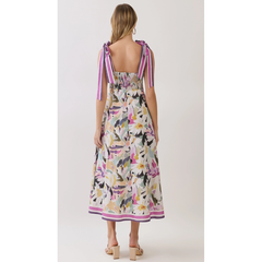 Light Gray Chloe Pressed Flower Square Neck Midi