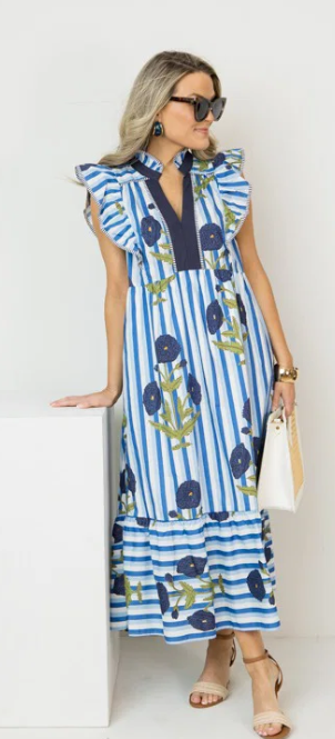Blue Meadow Stripe Midi Dress