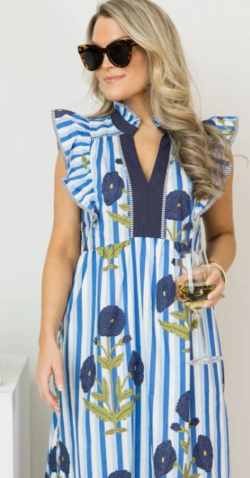 Blue Meadow Stripe Midi Dress