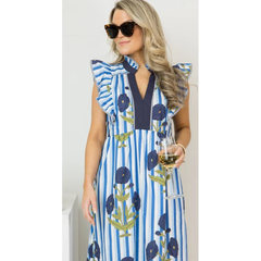Lavender Blue Meadow Stripe Midi Dress