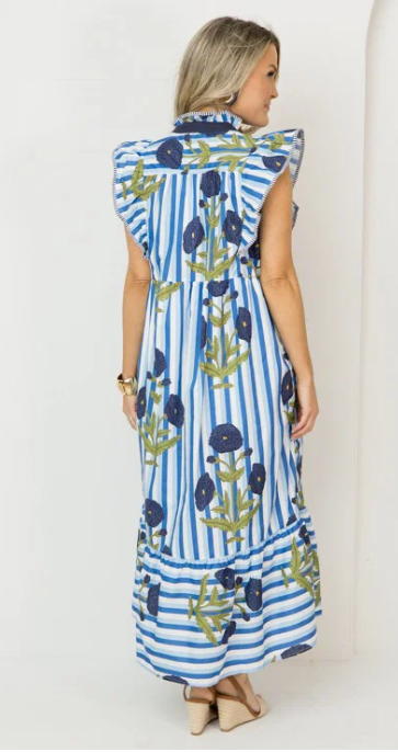 Blue Meadow Stripe Midi Dress