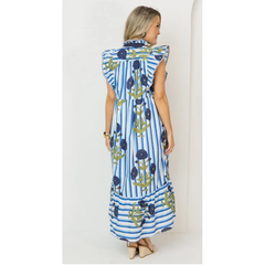Lavender Blue Meadow Stripe Midi Dress