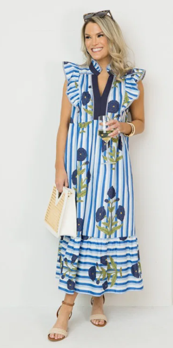 Blue Meadow Stripe Midi Dress