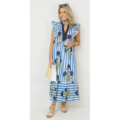 Lavender Blue Meadow Stripe Midi Dress