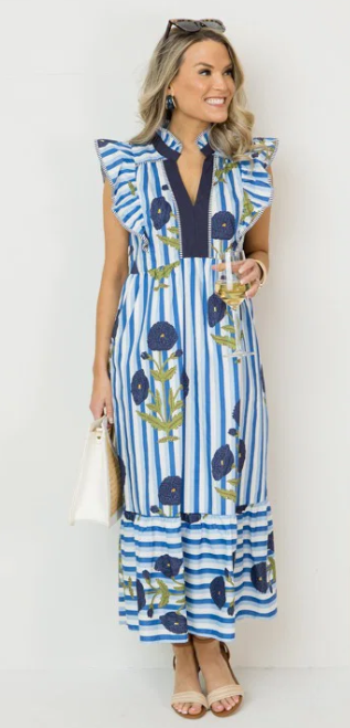 Blue Meadow Stripe Midi Dress