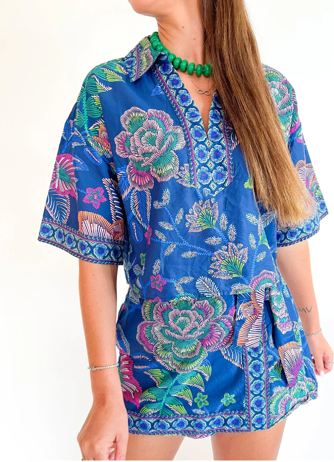 Midnight Bloom Collared Top