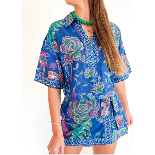 Midnight Bloom Collared Top